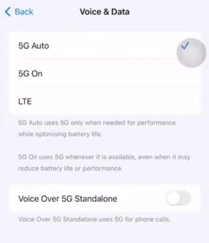 Voice over 5G Standalone on iPhone